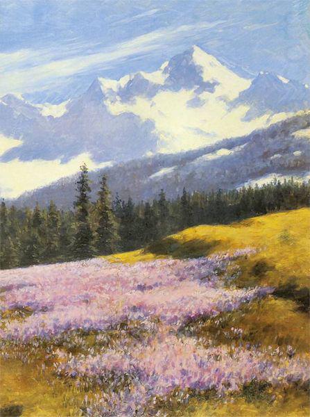 Crocuses with snowy mountains in the background, Stanislaw Witkiewicz